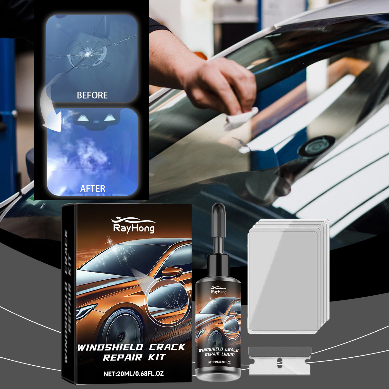 Car Windshield Crack Repair Re - đánh giá và giá Liquid Uv Glue Kit